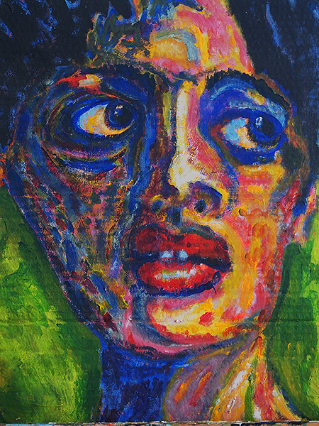 Portrait femme peinture acrylique sur carton